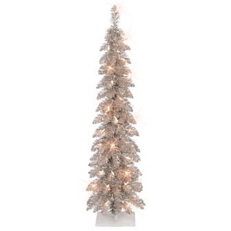 PULEO INTERNATIONAL 4-ft. Pre-Lit Rose Gold Artificial Alpine Pencil Christmas Tree