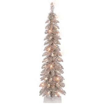 PULEO INTERNATIONAL 4-ft. Pre-Lit Rose Gold Artificial Alpine Pencil Christmas Tree