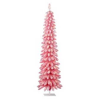 Puleo International Inc. 6-ft. Pre-Lit Flocked Pink Artificial Alpine Pencil Christmas Tree
