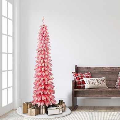Puleo International Inc. 6-ft. Pre-Lit Flocked Pink Artificial Alpine Pencil Christmas Tree