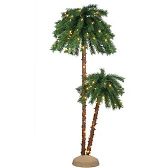 Puleo International Inc. 3.5-ft. & 6-ft. Pre-Lit Artificial Double Trunk Palm Christmas Tree