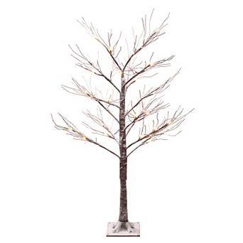 Puleo International Inc. 4-ft. Pre-Lit Flocked Brown Artificial Twig Christmas Tree