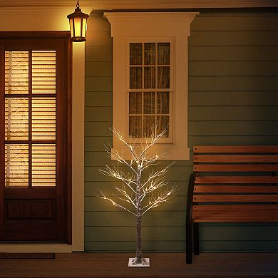 Puleo International Inc. 4-ft. Pre-Lit Flocked Brown Artificial Twig Christmas Tree