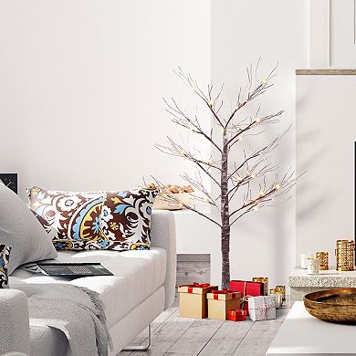 Puleo International Inc. 4-ft. Pre-Lit Flocked Brown Artificial Twig Christmas Tree