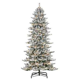 PULEO INTERNATIONAL 9-ft. 600-Light Slim Flocked Spruce Artificial Christmas Tree