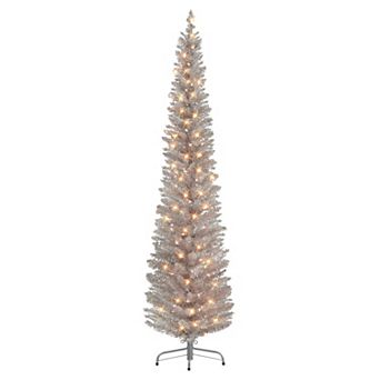 Puleo International Inc. 7-ft. Pre-Lit Rose Gold Tinsel Artificial Christmas Tree