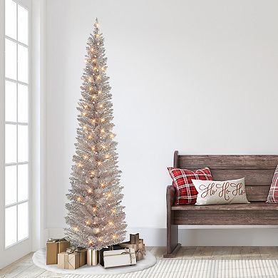 Puleo International Inc. 7-ft. Pre-Lit Rose Gold Tinsel Artificial Christmas Tree