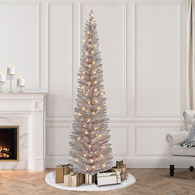 Puleo International Inc. 7-ft. Pre-Lit Rose Gold Tinsel Artificial Christmas Tree