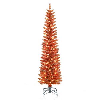 Puleo International Inc. 6-ft. Pre-Lit Orange Tinsel Artificial Halloween Tree