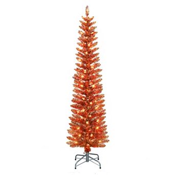 Puleo International Inc. 6-ft. Pre-Lit Orange Tinsel Artificial Halloween Tree