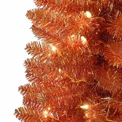 Puleo International Inc. 6-ft. Pre-Lit Orange Tinsel Artificial Halloween Tree