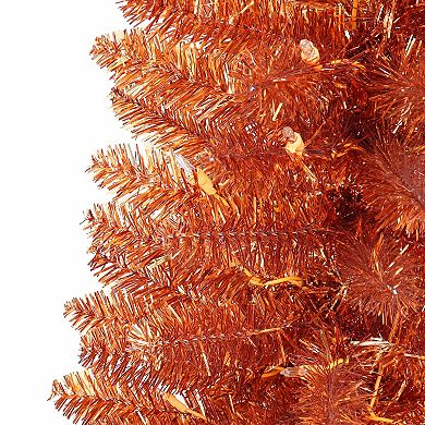 Puleo International Inc. 6-ft. Pre-Lit Orange Tinsel Artificial Halloween Tree
