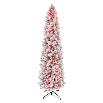 Puleo International Inc. 7.5-ft. Pink Pre-Lit Flocked Portland Pine Artificial Pencil Christmas Tree