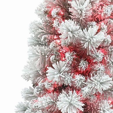 Puleo International Inc. 7.5-ft. Pink Pre-Lit Flocked Portland Pine Artificial Pencil Christmas Tree