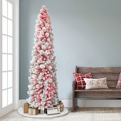 Puleo International Inc. 7.5-ft. Pink Pre-Lit Flocked Portland Pine Artificial Pencil Christmas Tree