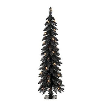 PULEO INTERNATIONAL 4-ft. Pre-Lit Black Artificial Alpine Pencil Christmas Tree