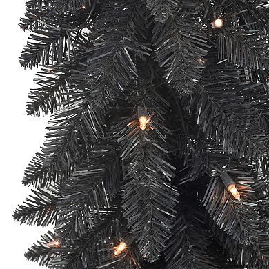PULEO INTERNATIONAL 4-ft. Pre-Lit Black Artificial Alpine Pencil Christmas Tree