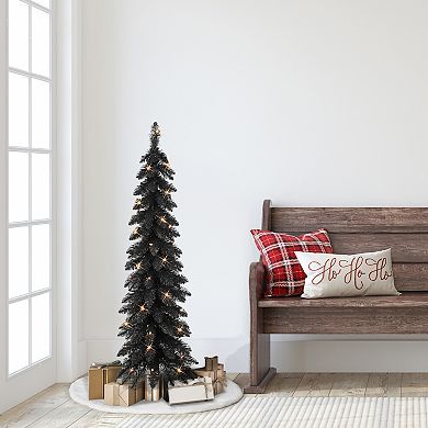 PULEO INTERNATIONAL 4-ft. Pre-Lit Black Artificial Alpine Pencil Christmas Tree