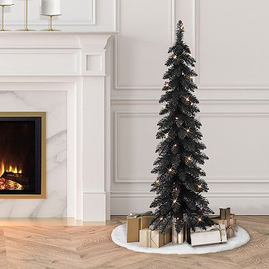 PULEO INTERNATIONAL 4-ft. Pre-Lit Black Artificial Alpine Pencil Christmas Tree