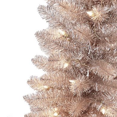 PULEO INTERNATIONAL 4.5 ft. Pre-Lit Rose Gold Tinsel Artificial Christmas Tree