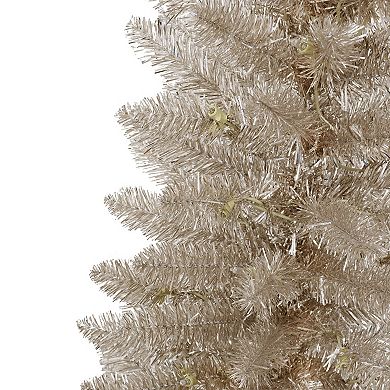 PULEO INTERNATIONAL 4.5 ft. Pre-Lit Rose Gold Tinsel Artificial Christmas Tree