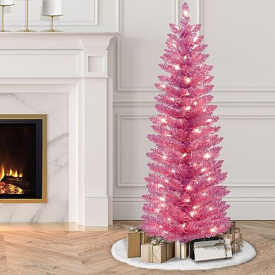 Puleo International Inc. 4.5-ft. Pre-Lit Pink Tinsel Artificial Christmas Tree
