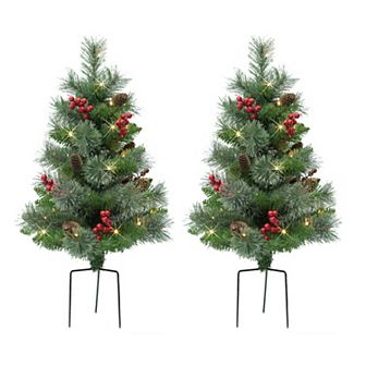 PULEO INTERNATIONAL 30" Pre-Lit Artificial Pine Branch Urn Filler Decor 2 pc Set