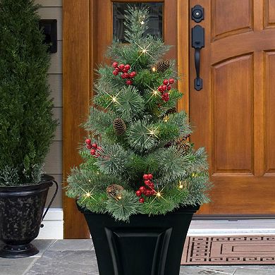 PULEO INTERNATIONAL 30" Pre-Lit Artificial Pine Urn Filler Decor 2-pc. Set