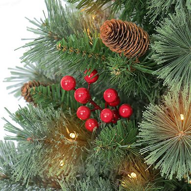PULEO INTERNATIONAL 30" Pre-Lit Artificial Pine Urn Filler Decor 2-pc. Set