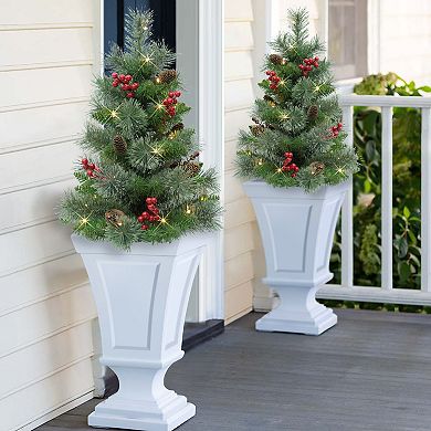 PULEO INTERNATIONAL 30" Pre-Lit Artificial Pine Urn Filler Decor 2-pc. Set