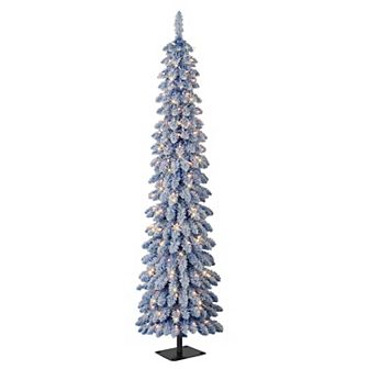 Puleo International Inc. 6-ft. Pre-Lit Flocked Blue Artificial Alpine Pencil Christmas Tree