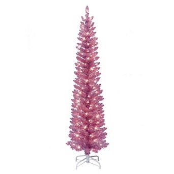 PULEO INTERNATIONAL 7-ft. Pre-Lit Pink Tinsel Artificial Christmas Tree