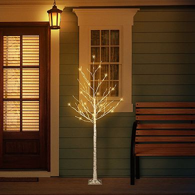 Puleo International Inc. 6-ft. Pre-Lit White Artificial Twig Christmas ...