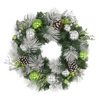Puleo International Inc. Decorated Green & Silver Artificial Wreath