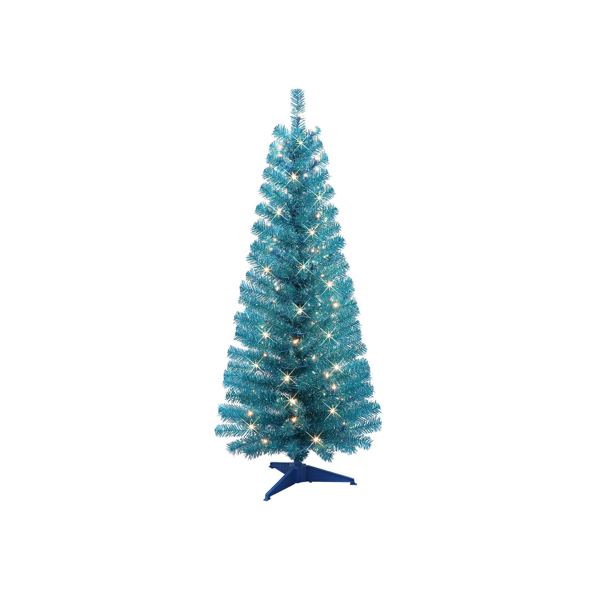 Puleo International Inc. 4.5-ft. Pre-Lit Teal Tinsel Artificial Christmas T