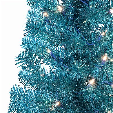 Puleo International Inc. 4.5-ft. Pre-Lit Teal Tinsel Artificial Christmas Tree