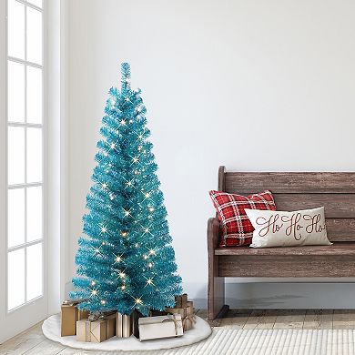 Puleo International Inc. 4.5-ft. Pre-Lit Teal Tinsel Artificial Christmas Tree