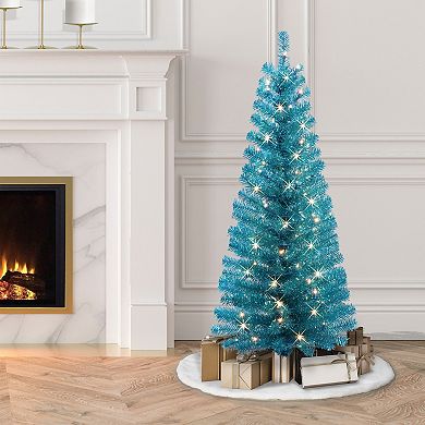 Puleo International Inc. 4.5-ft. Pre-Lit Teal Tinsel Artificial Christmas Tree