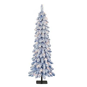 Puleo International Inc. 4-ft. Pre-Lit Flocked Blue Artificial Alpine Pencil Christmas Tree