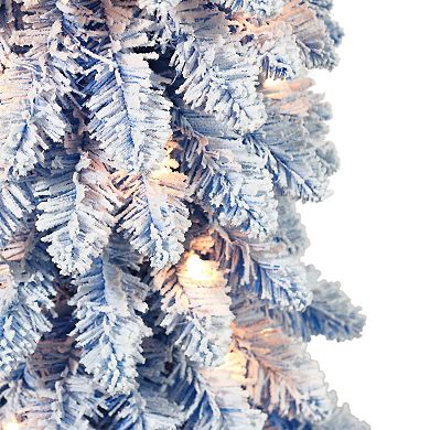 Puleo International Inc. 4-ft. Pre-Lit Flocked Blue Artificial Alpine Pencil Christmas Tree