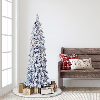 Puleo International Inc. 4-ft. Pre-Lit Flocked Blue Artificial Alpine Pencil Christmas Tree