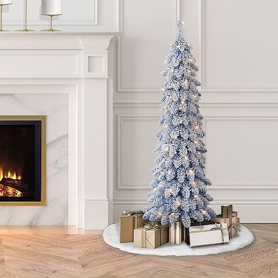 Puleo International Inc. 4-ft. Pre-Lit Flocked Blue Artificial Alpine Pencil Christmas Tree