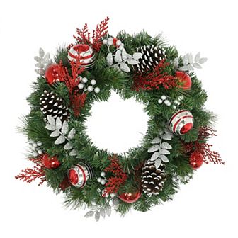 Puleo International Inc. Decorated Red & Silver Artificial Wreath