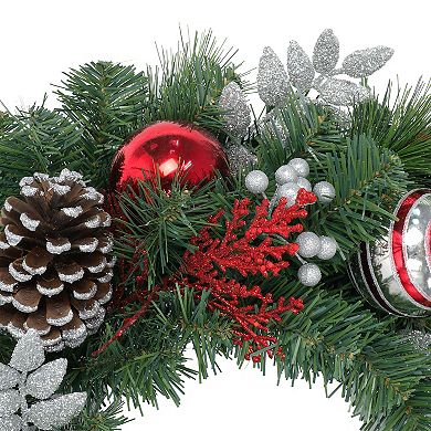 Puleo International Inc. Decorated Red & Silver Artificial Wreath