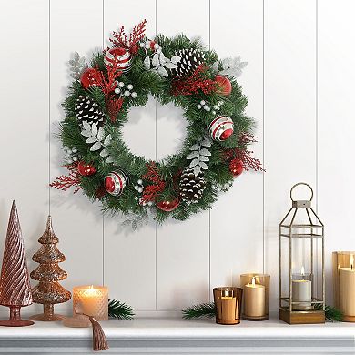 Puleo International Inc. Decorated Red & Silver Artificial Wreath