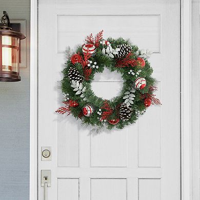 Puleo International Inc. Decorated Red & Silver Artificial Wreath