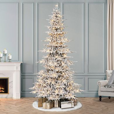 PULEO INTERNATIONAL 9-ft. Pre-Lit Slim Flocked Artificial Utah Fir Christmas Tree