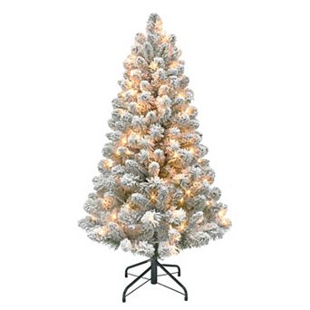 PULEO INTERNATIONAL 4 ft. Pre-Lit Flocked Virginia Pine Artificial Christmas Tree