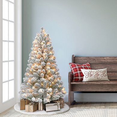 PULEO INTERNATIONAL 4 ft. Pre-Lit Flocked Virginia Pine Artificial Christmas Tree