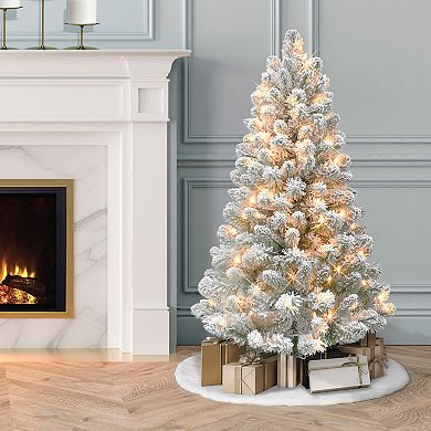 PULEO INTERNATIONAL 4 ft. Pre-Lit Flocked Virginia Pine Artificial Christmas Tree
